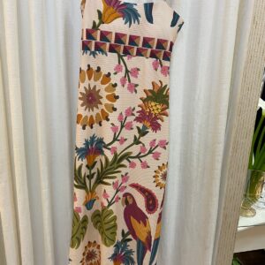 vestido midi canelado estampado, tomara que caia. tamanho único